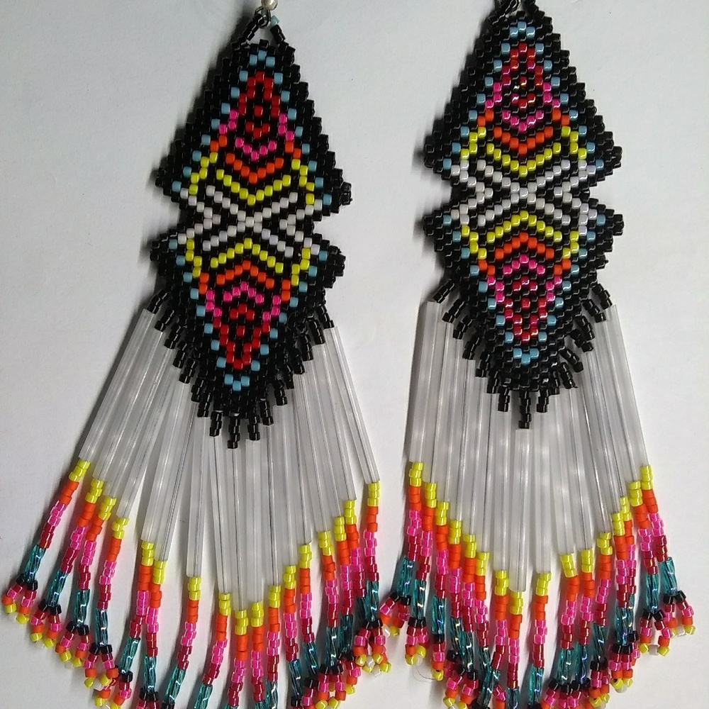 Beaded Handmade Rainbow Shoulder Duster Earring